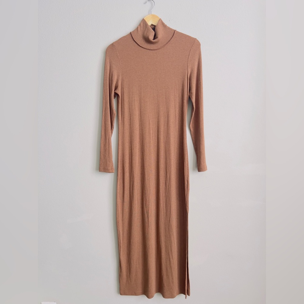 LNA Tan Turtleneck Sheath Dress Long Sleeve